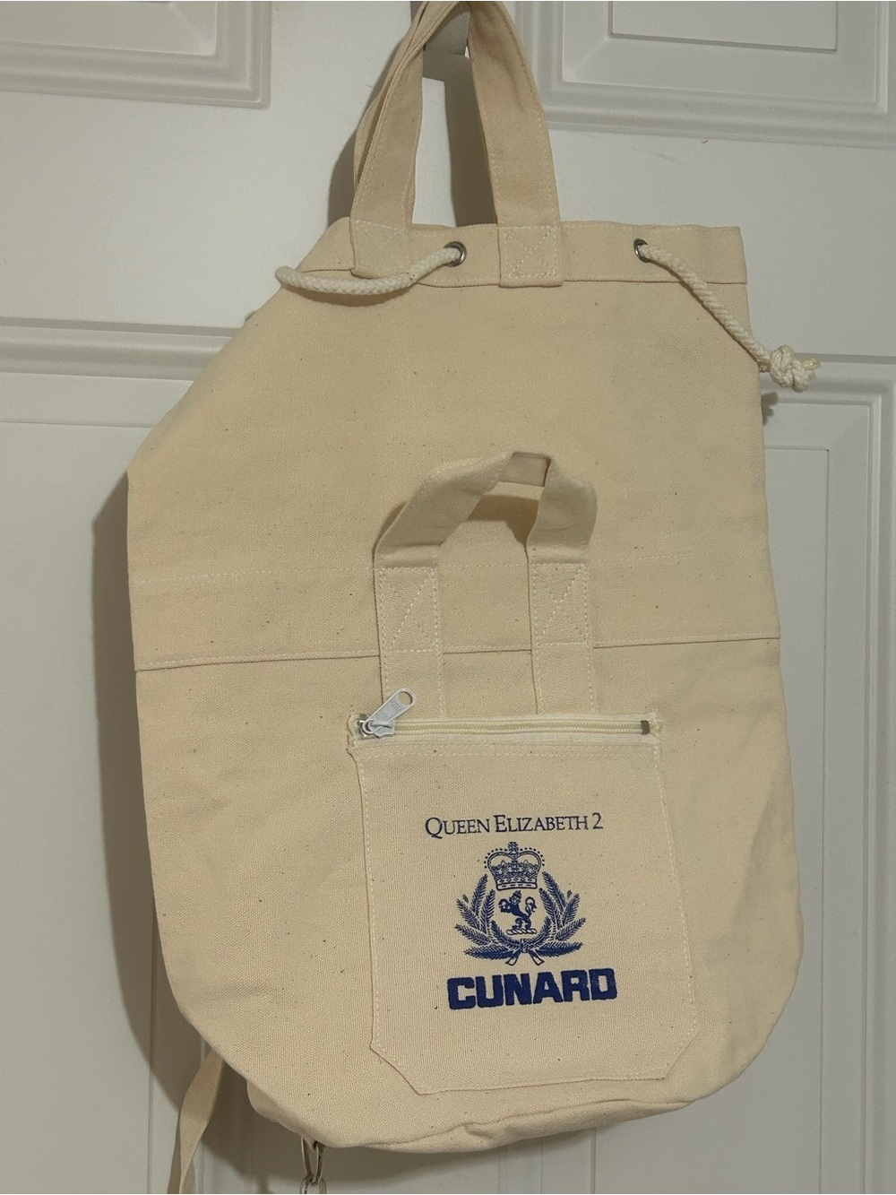 Queen Elizabeth 2 Cream Canvas Tote-Backpack